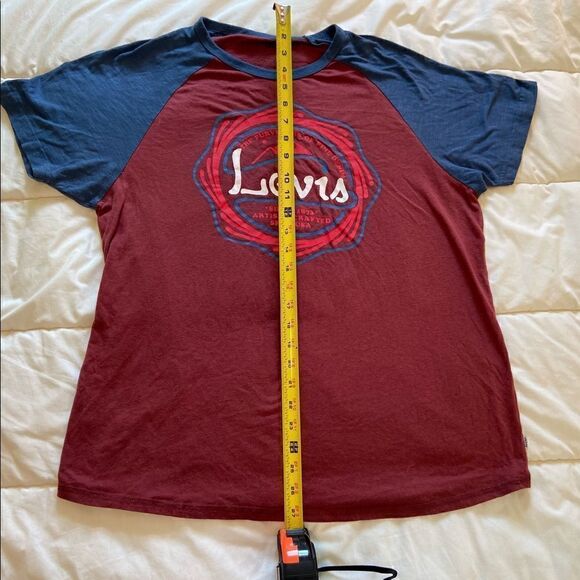 Levi’s Brick Red/Blue Ringer T-Shirt Sz Large - Picture 4 of 8